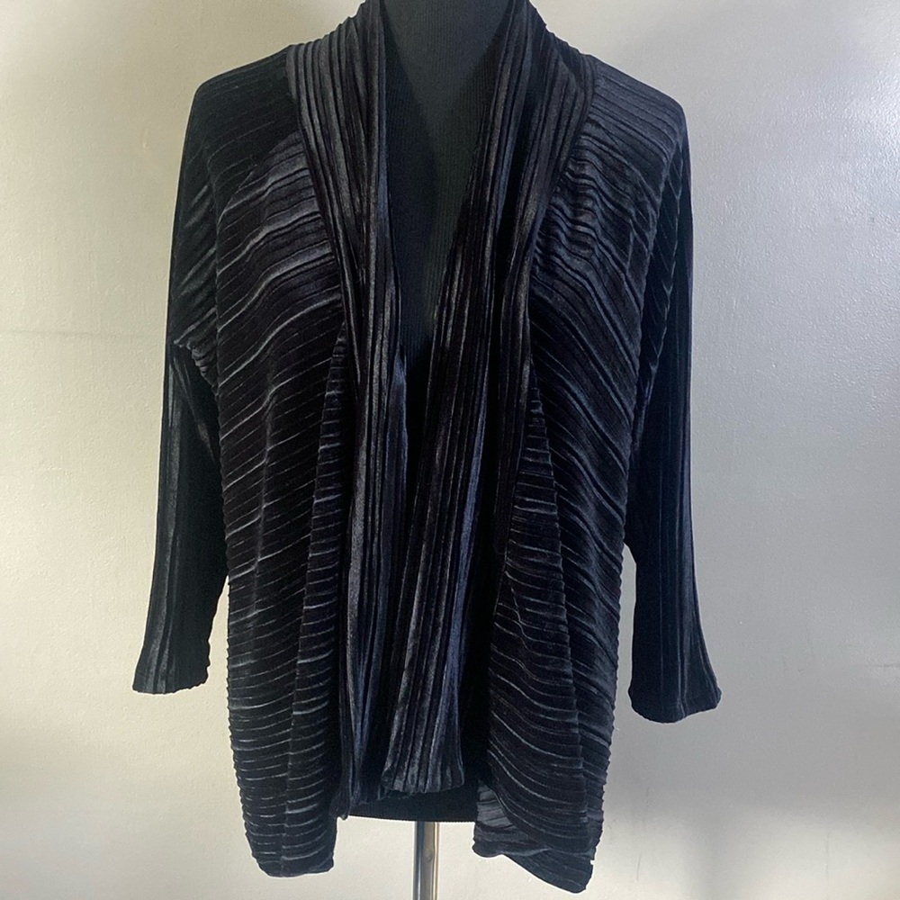 Andrea Jovine Open Front Swing Jacket Cardigan Style Velvet Line Texture NWT